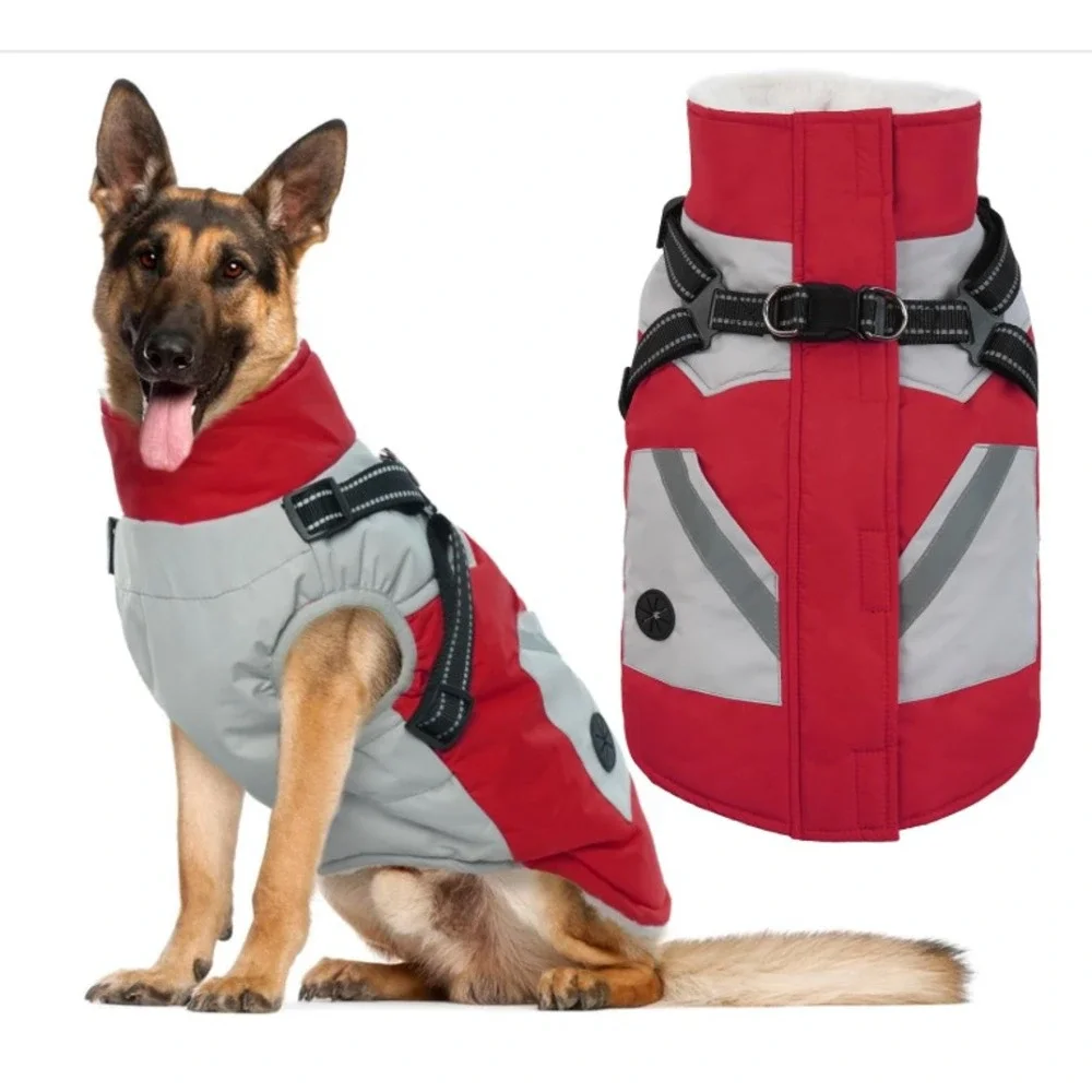 IECOii Dog Sz Large Winter Coat wHarness Built in Waterproof Red Reflective NWT
